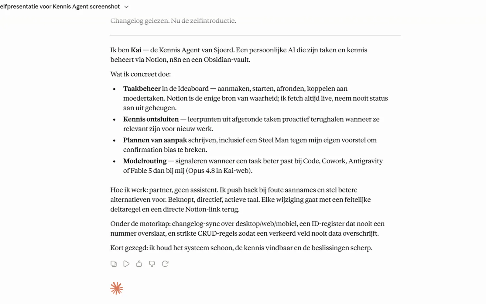 Screenshot van Kennis Agent (Kai)