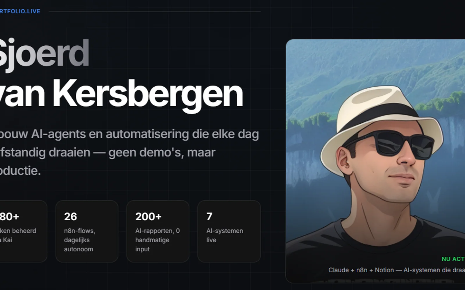 Screenshot van Dit portfolio — levend systeem